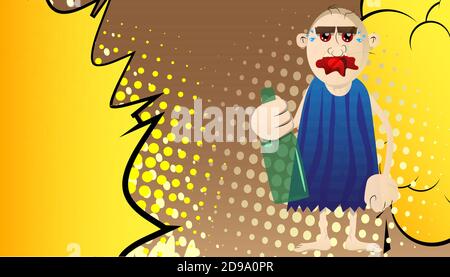 Cartoon caveman holding a bottle. Vector illustration of a man from the stone age. Stock Vector