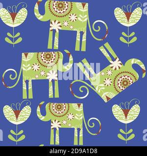 Elephants seamless vector pattern. It is located in swatch menu. Stock Vector