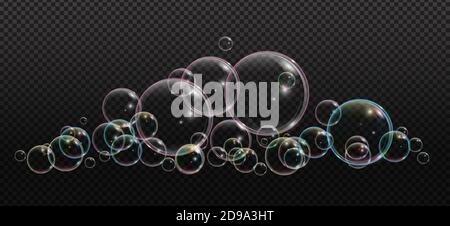 Bath foam soap with neon bubbles isolated vector illustration on transparent background. Colorful cloud of blowing bubbles and soapy foam Stock Vector