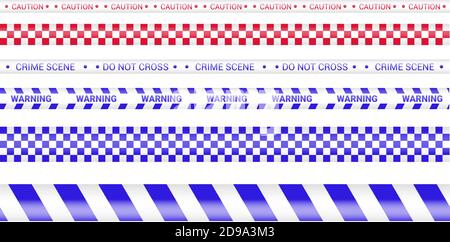Police tape, crime danger line. Caution police lines isolated. Warning barricade tapes. Set of warning ribbons. Vector illustration on white background Stock Vector