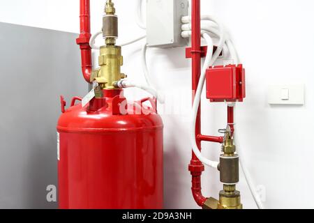 FM-200 Suppression Systems, FM200 Gas Flooding System, Gas Suppression System in Data Center Room Stock Photo