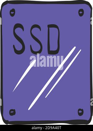 Solid state drive icon in color drawing. Computer storage SSD Stock Vector