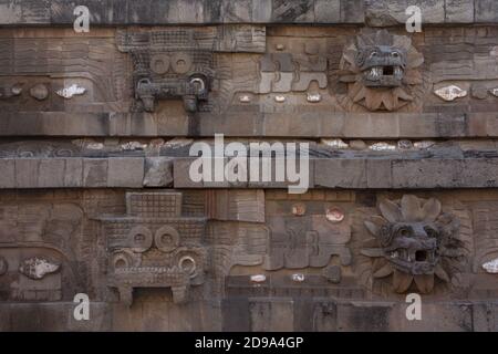 Closeup of the quetzalcoatl head in Teotihuacan Stock Photo