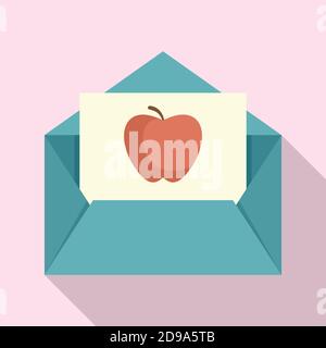 Envelope red apple newtons day icon, flat style Stock Vector