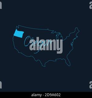 Oregon state highlighted on United States of America map , USA infographics template. Stock vector illustration isolated on blue background. Stock Vector