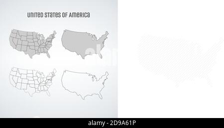 Simplified vector map of United States of America, map set with states. Stock vector illustration isolated on white background. Stock Vector