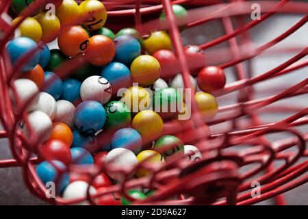 raffle game with different colored balls for bingo and lottery Stock Photo