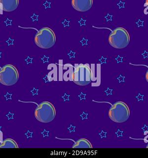 Childrens texture. Seamless dark background with cherries and stars. Beautiful background for the site. Stock Vector