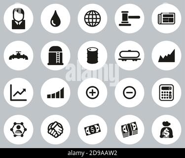 Oil Trade Icons Black & White Flat Design Circle Set Big Stock Vector