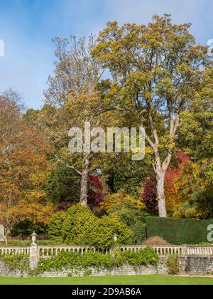 Garden Terrace and Railings, Balustrades, Englefield House Gardens, Englefield House, Englefield, Berkshire, England, UK, GB. Stock Photo