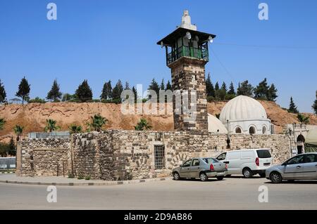 Hasaneyn Mosque is located in the old city center. The mosque was built with stones unique to Hama. Hama, Syria. Stock Photo