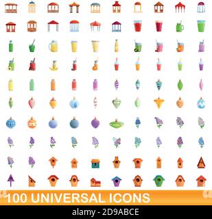 100 universal icons set. Cartoon illustration of 100 universal icons vector set isolated on white background Stock Vector