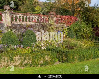 Garden Terrace and Railings, Balustrades, Englefield House Gardens, Englefield House, Englefield, Berkshire, England, UK, GB. Stock Photo