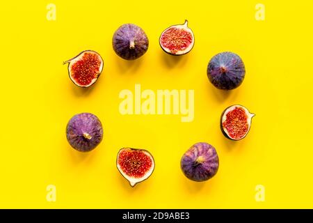 Flat lay of figs on a kitchen table, top view Stock Photo