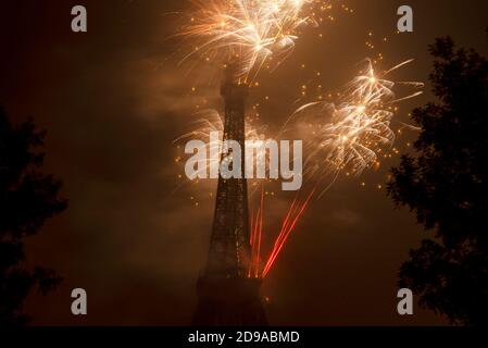 fireworks at Eiffel tower in Lahore during happy new year celebrations ...