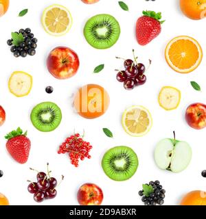 Fruits seamless pattern. Food background. Top view. Stock Photo
