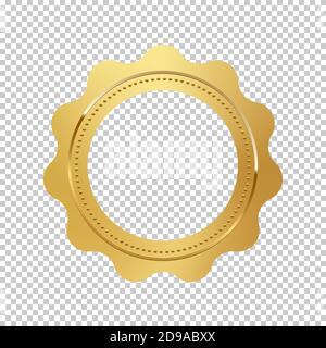 Shiny glowing round golden seal with empty space inside for text. Vector design element. Stock Vector