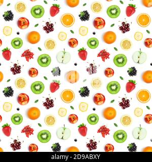 Fruits seamless pattern. Food background. Top view. Stock Photo
