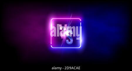 Versus VS sign in neon square frame in fog background. Laser glowing pink and blue lines with soft light effect. Vector illustration of realistic Stock Vector