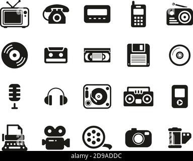 Old Technology Icons Black & White Set Big Stock Vector