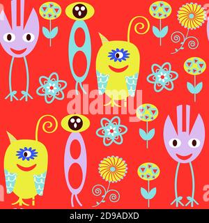 Monsters seamless pattern. it is located in swatch menu, vector. Stock Vector