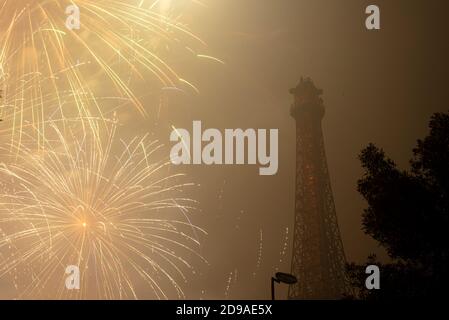 fireworks at Eiffel tower in Lahore during happy new year celebrations ...