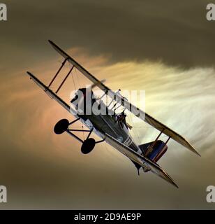 Replica SE5a British first world war fighter aircraft in flight. Sky added. Stock Photo