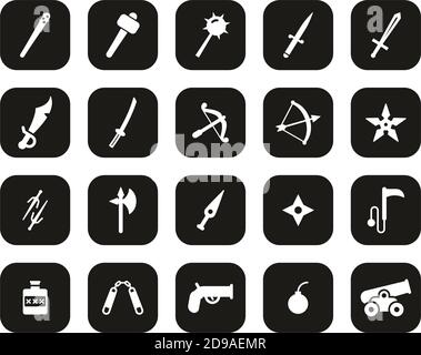 Old Weapons Or Ancient Weapons Icons White On Black Flat Design Set Big Stock Vector