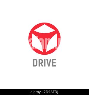 3D cube in a circle, isolated icon on white background. Abstract steering wheel, flat cartoon style vector logo concept. Precious stone for automotive Stock Vector
