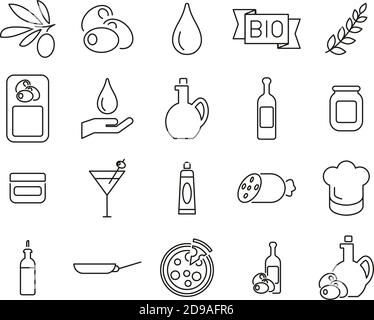 Olive & Olive Oil Icons Black & White Thin Line Set Big Stock Vector