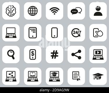 Online Education Icons Black & White Flat Design Set Big Stock Vector