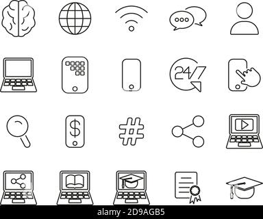 Online Education Icons Black & White Thin Line Set Big Stock Vector