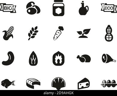 Organic Food Icons Black & White Set Big Stock Vector