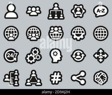 Organization & Structure Icons White On Black Sticker Set Big Stock Vector