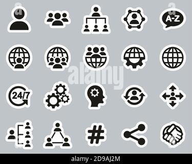 Organization & Structure Icons Black & White Sticker Set Big Stock Vector