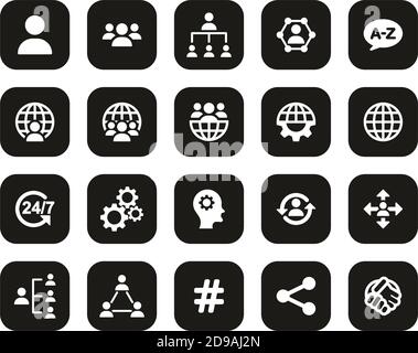 Organization & Structure Icons White On Black Flat Design Set Big Stock Vector