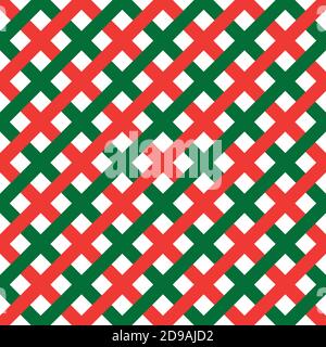 seamless vector pattern of interwoven lines of green and red, Christmas colors. striped geometric pattern. seamless vector background Stock Vector
