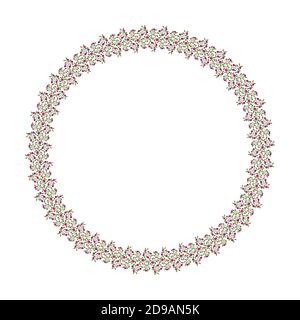 Floral wreath, branches with leaves and bright magenta flowers on white. Vector illustration, design for poster, banner, invitation, book, fashion fabric, wrapping. Stock Vector