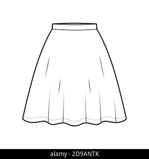 Skirt flared skater technical fashion illustration with knee lengths, A ...