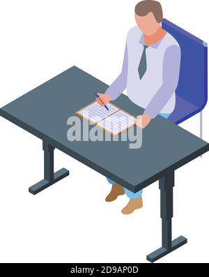 Desktop man writing icon. Isometric of desktop man writing vector icon for web design isolated on white background Stock Vector