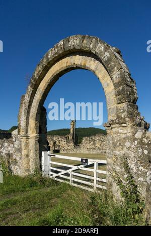 The ruins of Byland Abbey, Coxwold, North Yorkshire, UK; said to be the most ambitious Cistercian abbey built in England in 12th century. Stock Photo