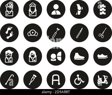 Orthopedic Exam & Orthopedic Equipment Icons White On Black Flat Design Circle Set Big Stock Vector