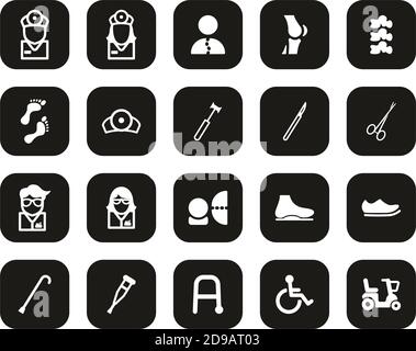 Orthopedic Exam & Orthopedic Equipment Icons White On Black Flat Design Set Big Stock Vector