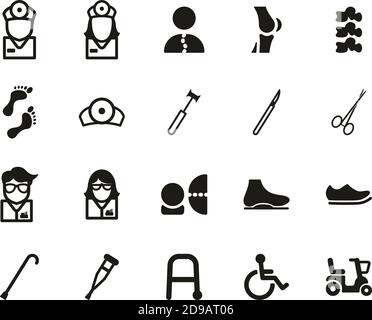 Orthopedic Exam & Orthopedic Equipment Icons Black & White Set Big Stock Vector