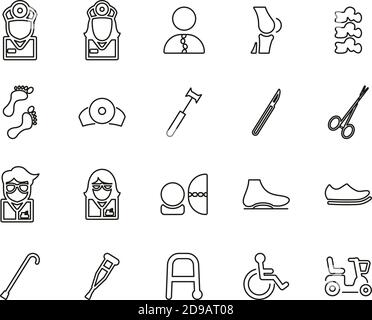 Orthopedic Exam & Orthopedic Equipment Icons Black & White Thin Line Set Big Stock Vector