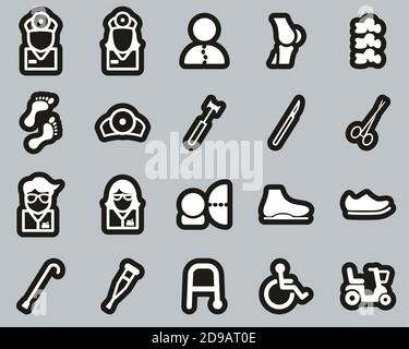 Orthopedic Exam & Orthopedic Equipment Icons White On Black Sticker Set Big Stock Vector