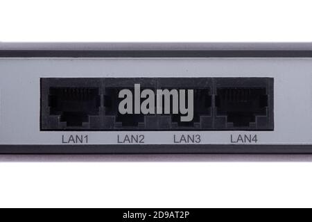 Old LAN network and internet connection, Ethernet RJ45 with dust Stock Photo