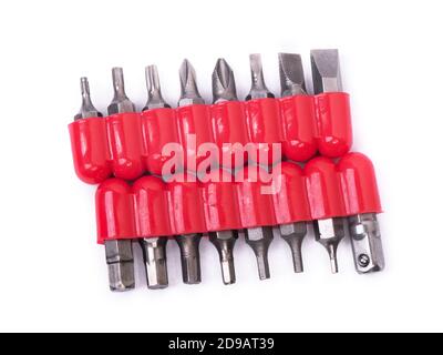 Screwdriver bits set isolated on white background Stock Photo