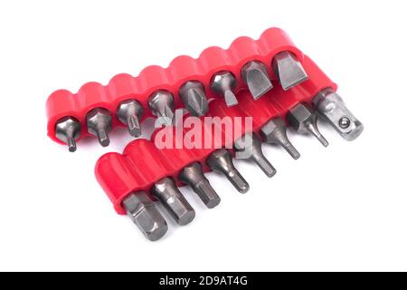 Screwdriver bits set isolated on white background Stock Photo