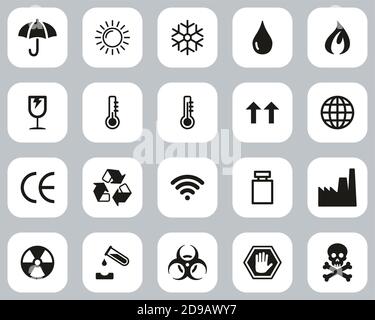 Package Symbols & Cargo Symbols Icons Black & White Flat Design Set Big Stock Vector